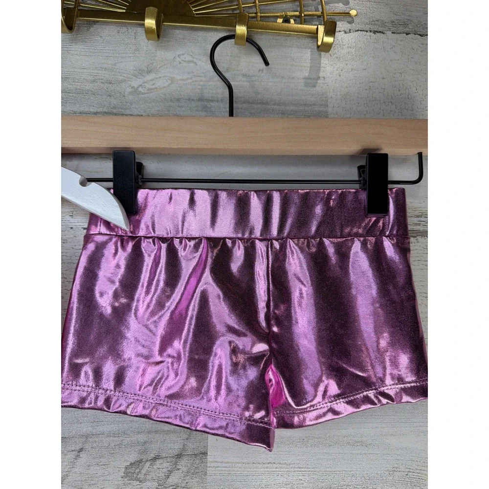 IEFIEL Dance Set Girls Size 6 Pink Sequin Metallic Performance Barbiecore EUC